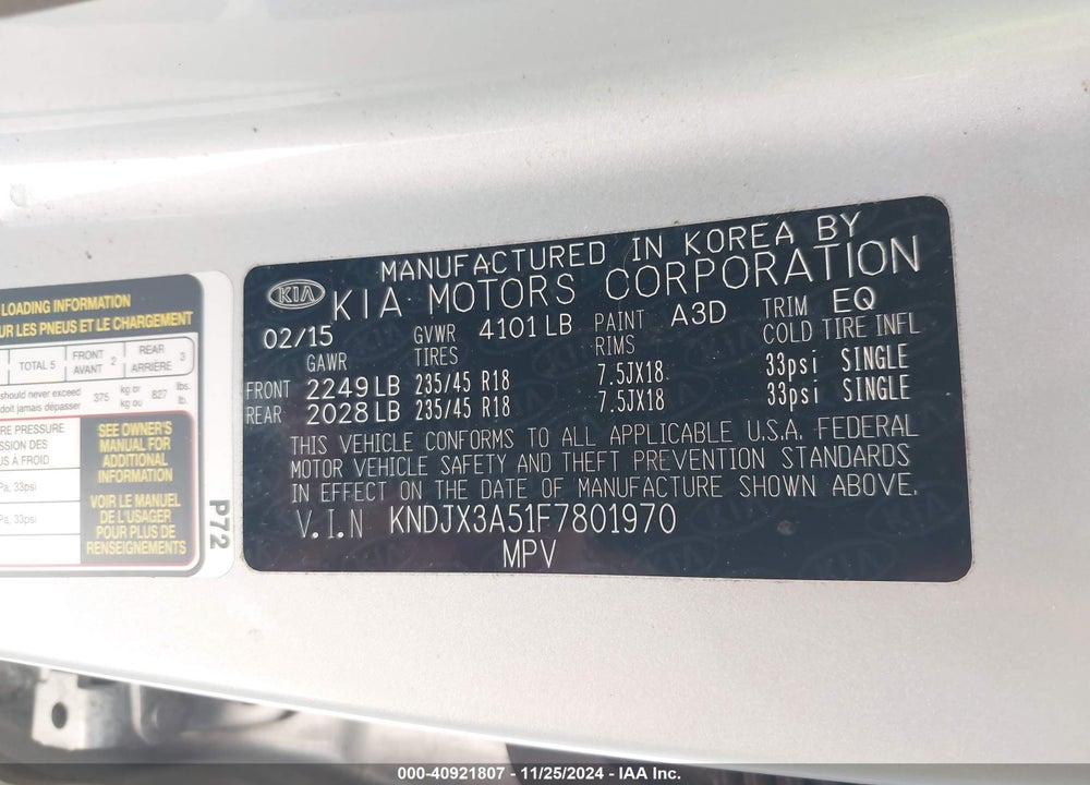 2015 KIA SOUL VIN: KNDJX3A51F7801970