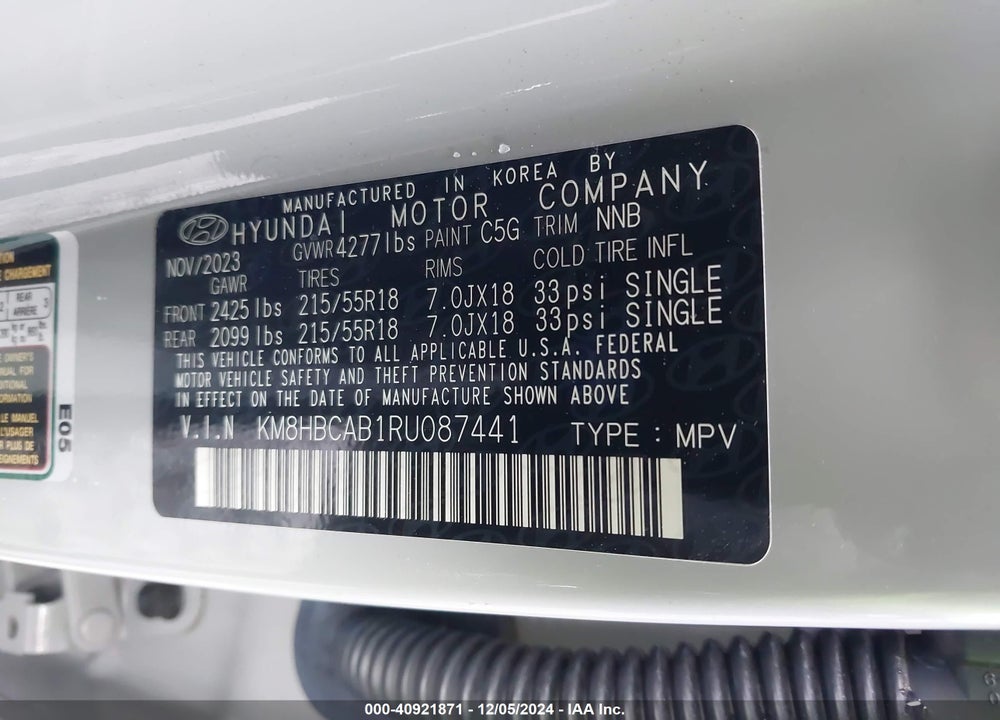 2024 HYUNDAI KONA VIN: KM8HBCAB1RU087441