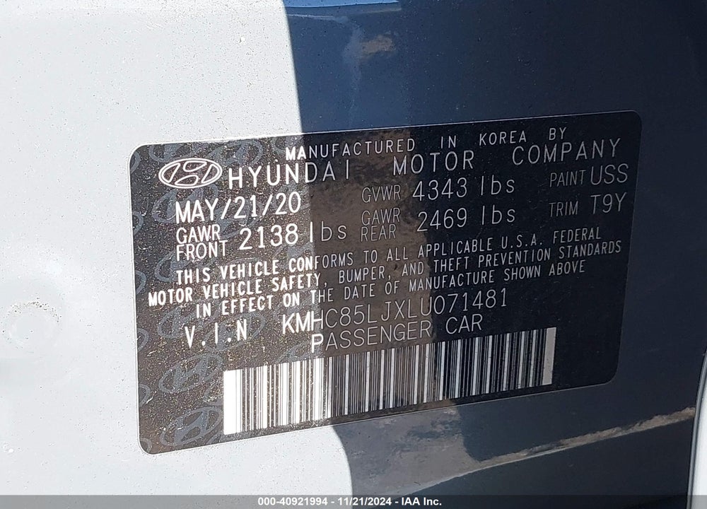 2020 HYUNDAI IONIQ ELECTRIC LIMITED VIN: KMHC85LJXLU071481