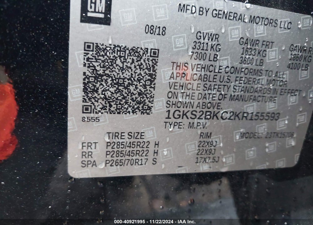 2019 GMC YUKON SLT VIN: 1GKS2BKC2KR155593