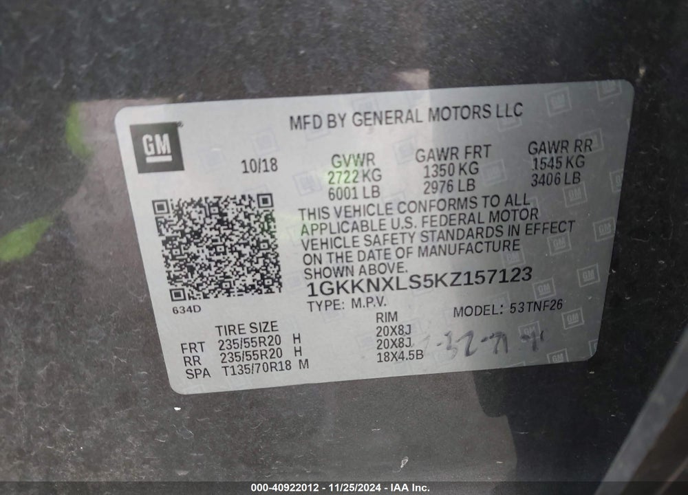 2019 GMC ACADIA DENALI VIN: 1GKKNXLS5KZ157123