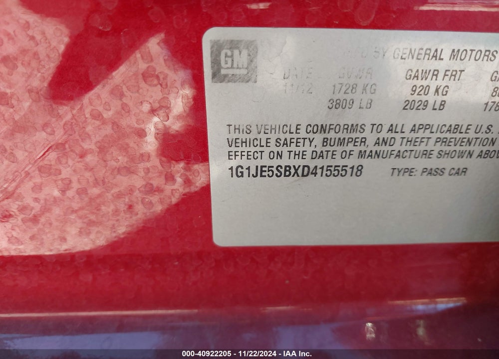 2013 CHEVROLET SONIC LTZ AUTO VIN: 1G1JE5SBXD4155518