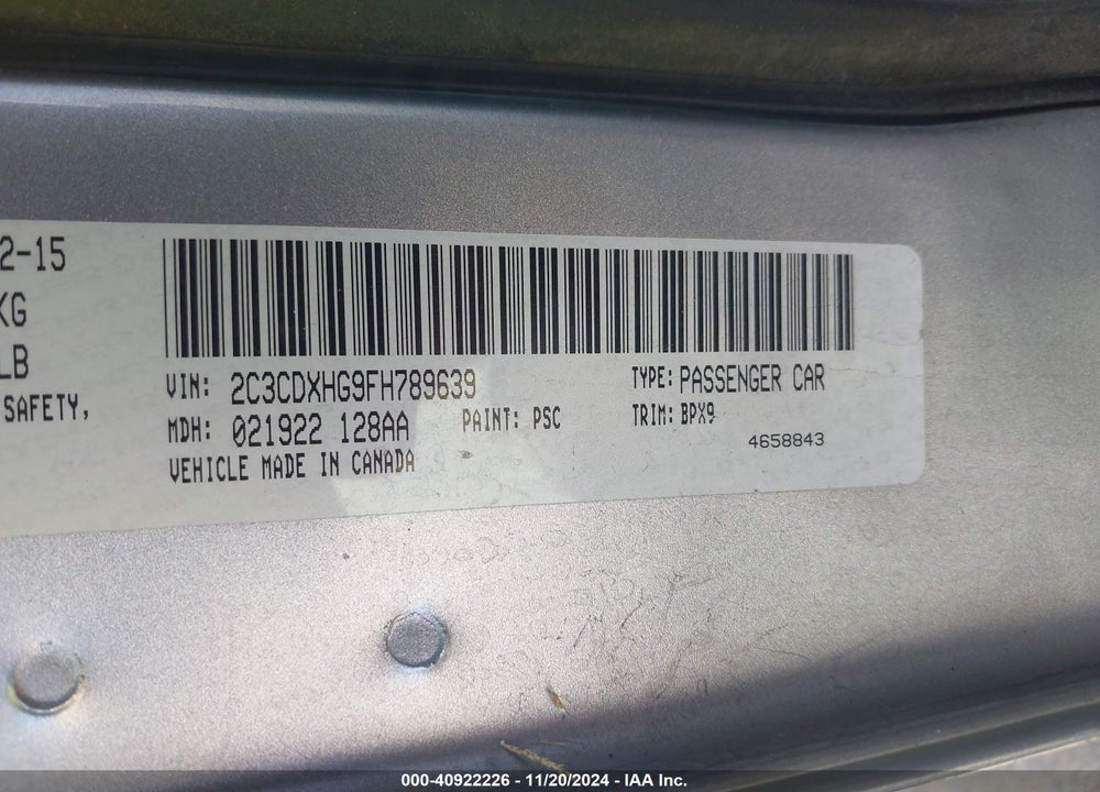 2015 DODGE CHARGER SXT VIN: 2C3CDXHG9FH789639