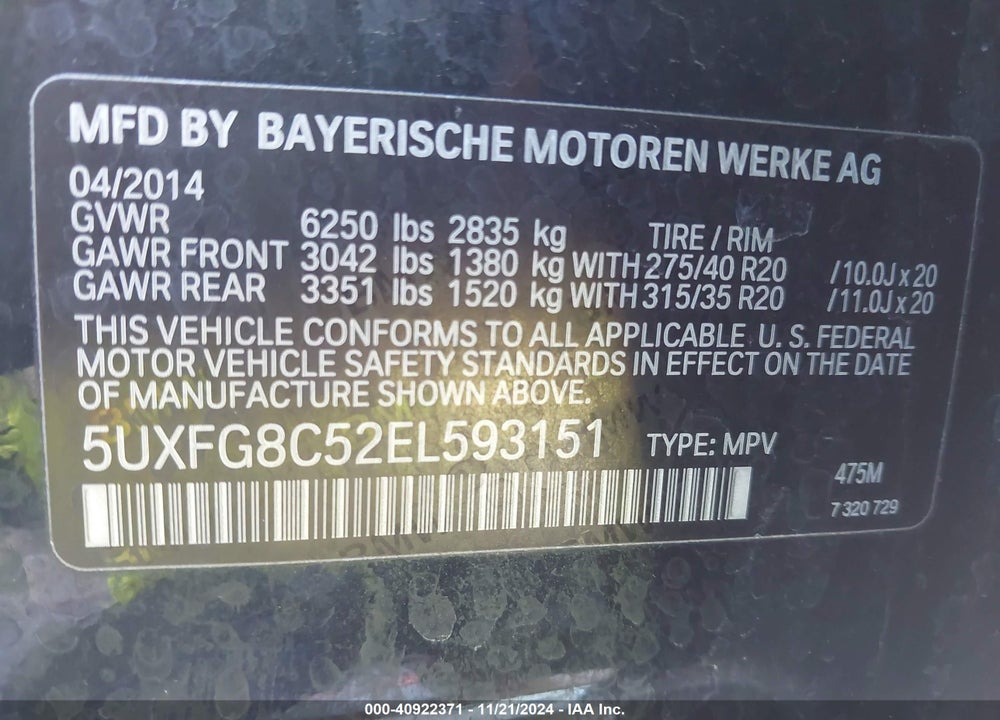 2014 BMW X6 XDRIVE50I VIN: 5UXFG8C52EL593151