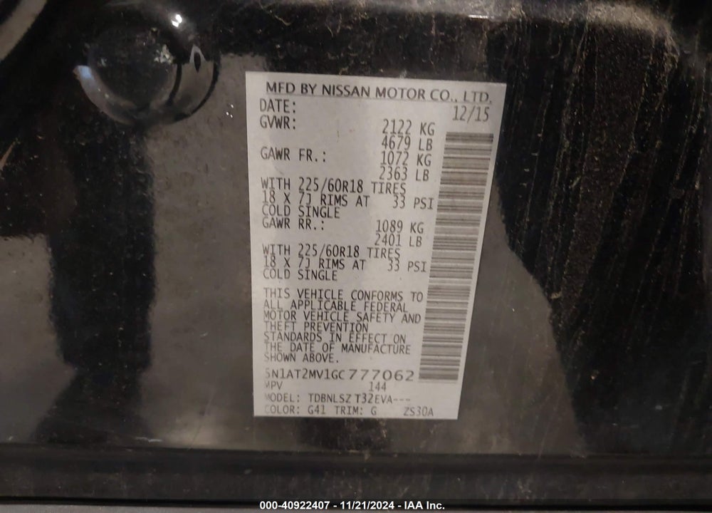 2016 NISSAN ROGUE SL VIN: 5N1AT2MV1GC777062