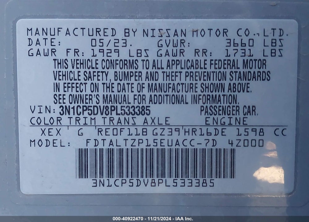 2023 NISSAN KICKS SR XTRONIC CVT VIN: 3N1CP5DV8PL533385