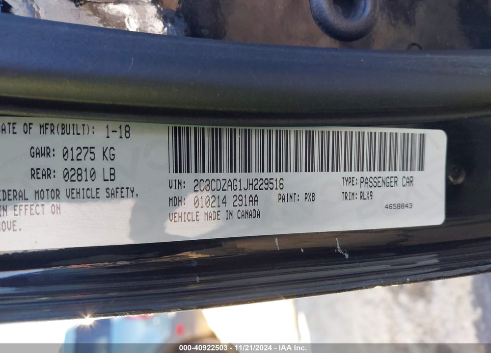 2018 DODGE CHALLENGER VIN: 2C3CDZAG1JH229516