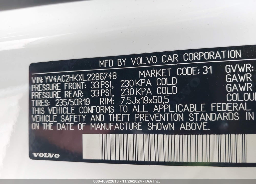 2020 VOLVO XC40 T4 MOMENTUM VIN: YV4AC2HKXL2286748