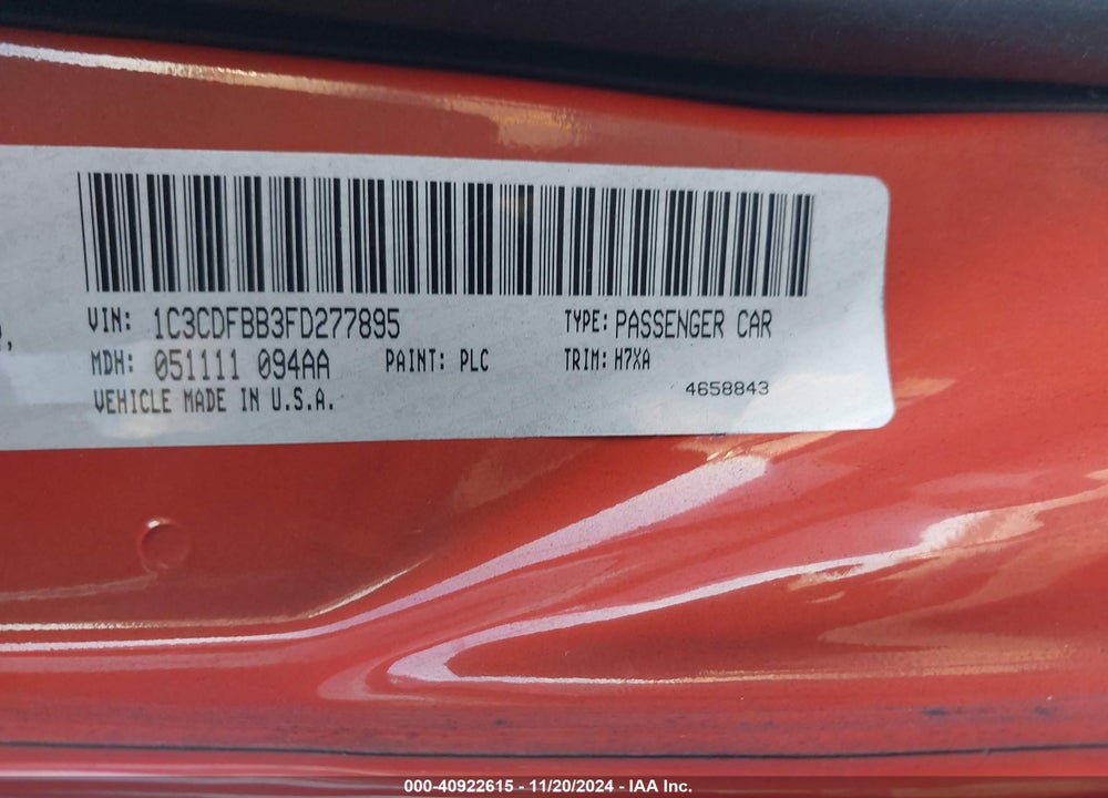 2015 DODGE DART VIN: 1C3CDFBB3FD277895