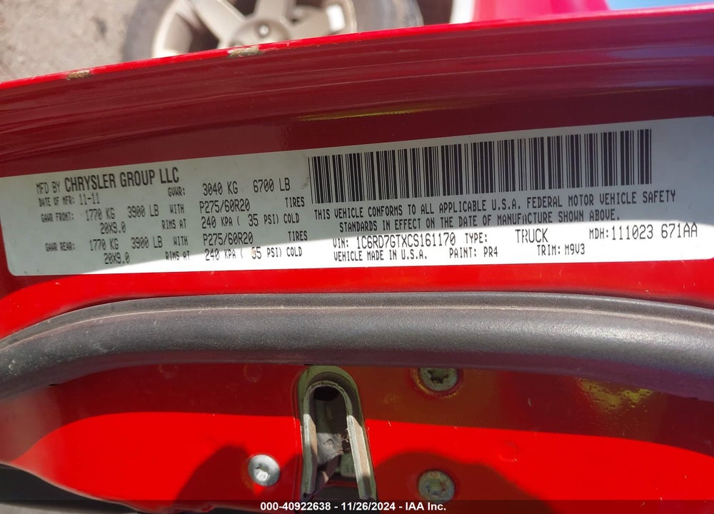 2012 RAM 1500 SLT VIN: 1C6RD7GTXCS161170