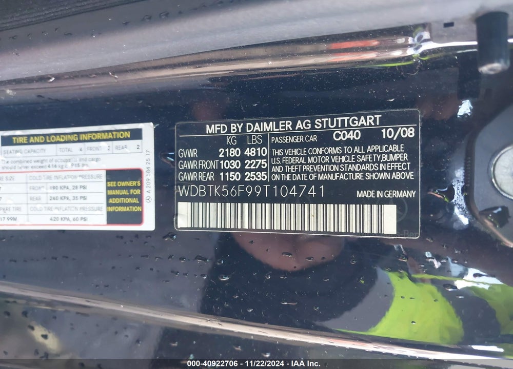 2009 MERCEDES-BENZ CLK 350 VIN: WDBTK56F99T104741