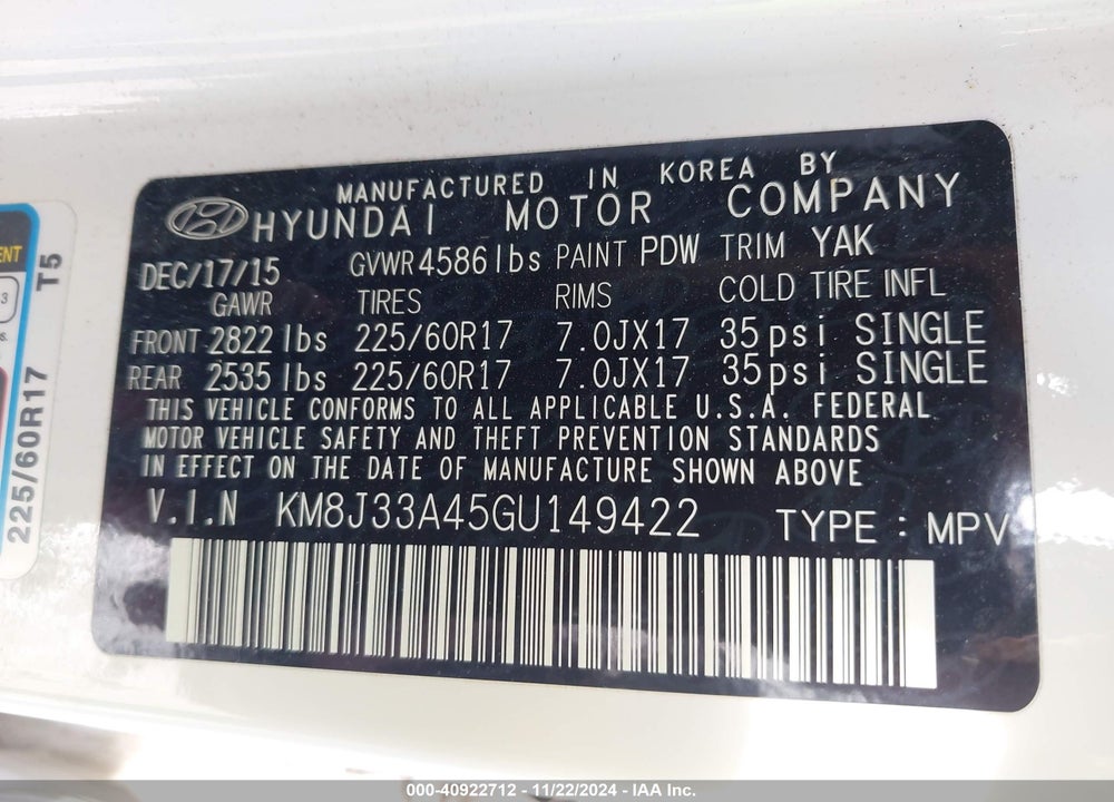 2016 HYUNDAI TUCSON SE VIN: KM8J33A45GU149422