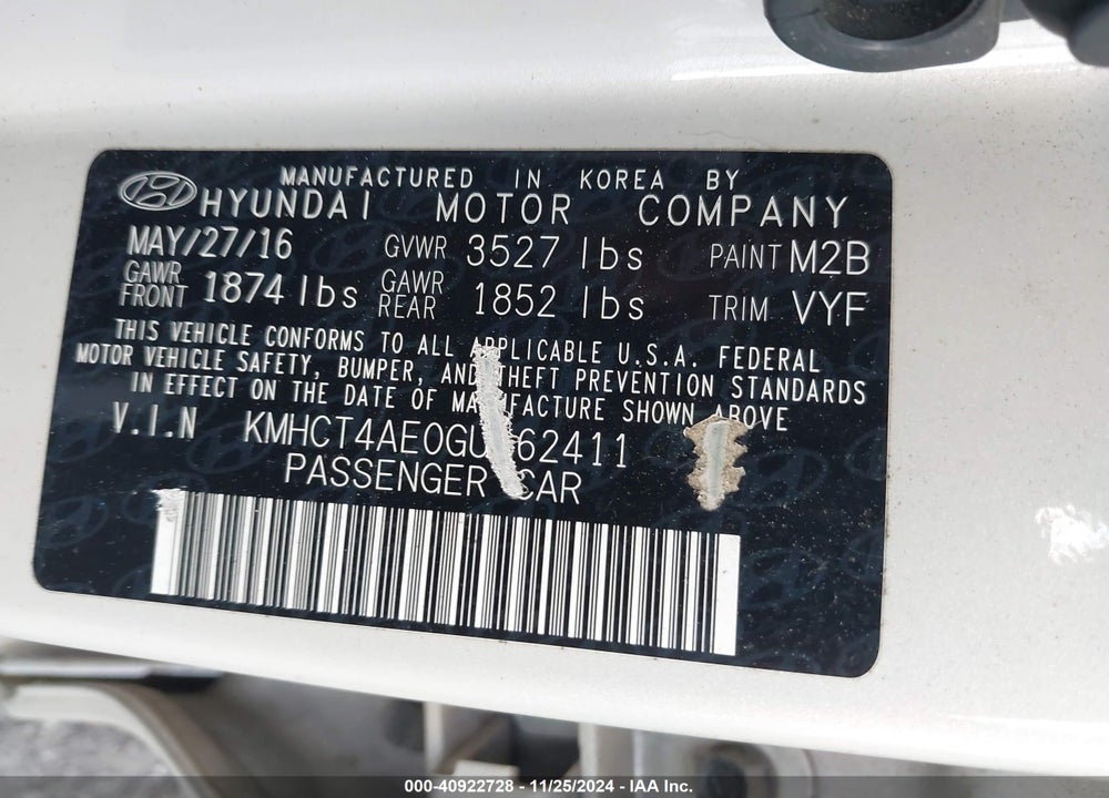 2016 HYUNDAI ACCENT SE VIN: KMHCT4AE0GU162411
