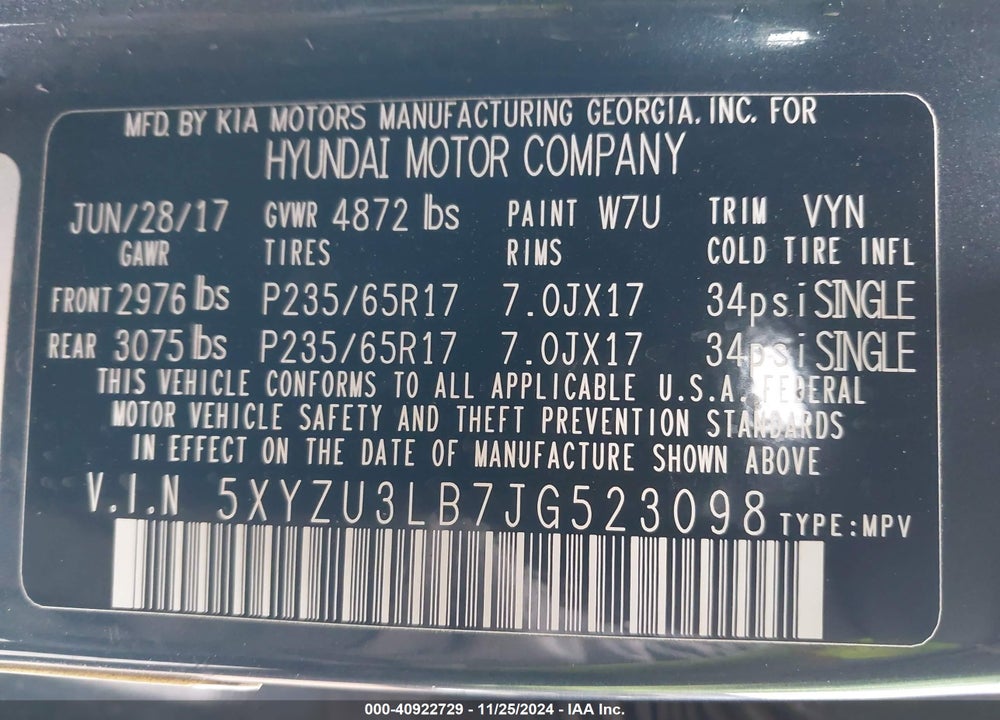 2018 HYUNDAI SANTA FE SPORT 2.4L VIN: 5XYZU3LB7JG523098