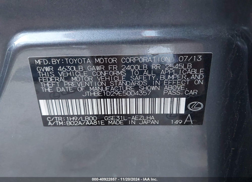 2014 LEXUS IS 350 VIN: JTHBE1D29E5004357