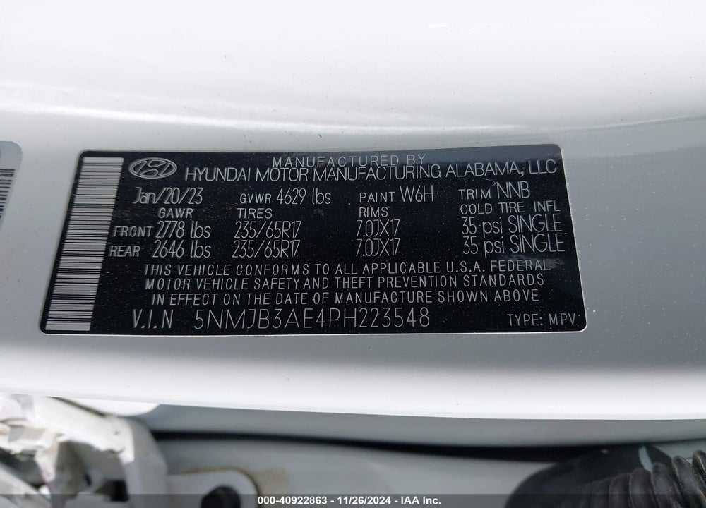 2023 HYUNDAI TUCSON SEL VIN: 5NMJB3AE4PH223548