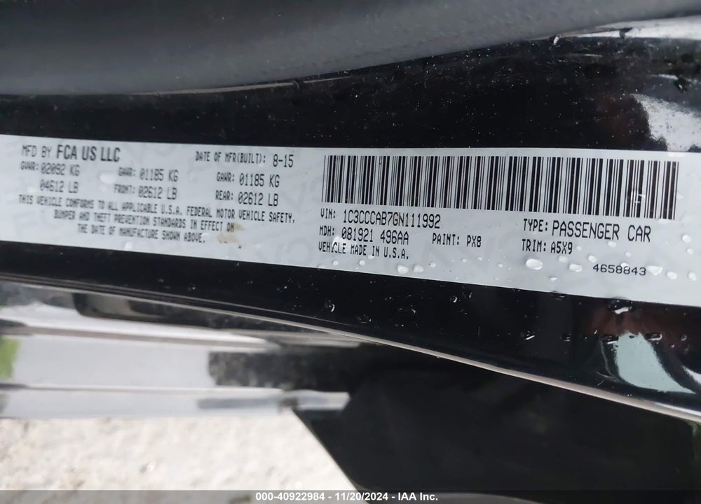 2016 CHRYSLER 200 LIMITED VIN: 1C3CCCAB7GN111992
