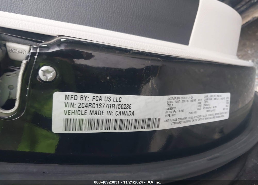 2024 CHRYSLER PACIFICA HYBRID SELECT VIN: 2C4RC1S77RR150236