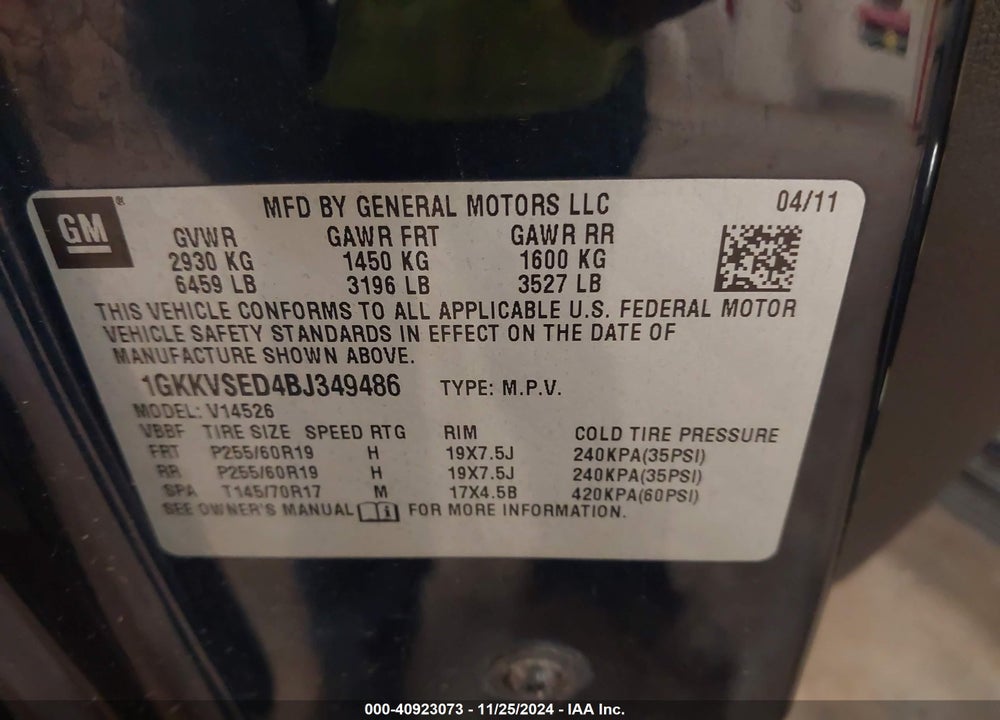 2011 GMC ACADIA VIN: 1GKKVSED4BJ349486