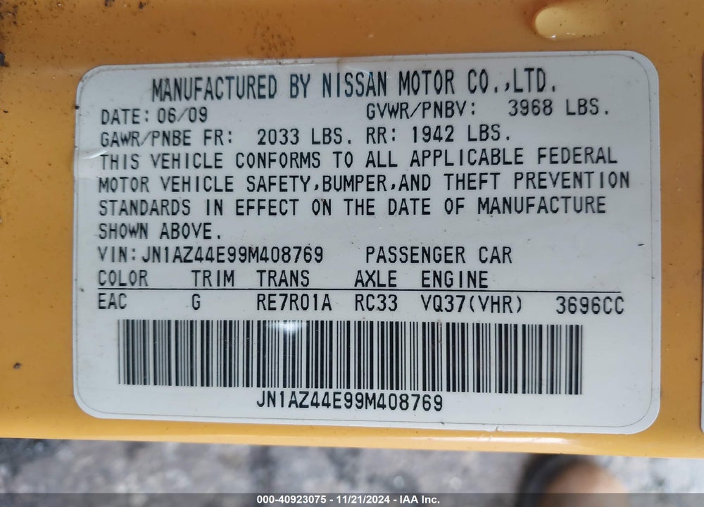 2009 NISSAN 370Z VIN: JN1AZ44E99M408769