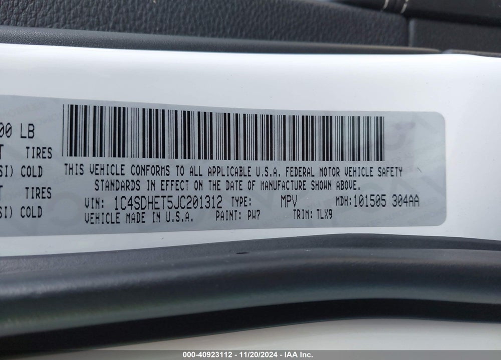 2018 DODGE DURANGO CITADEL RWD VIN: 1C4SDHET5JC201312