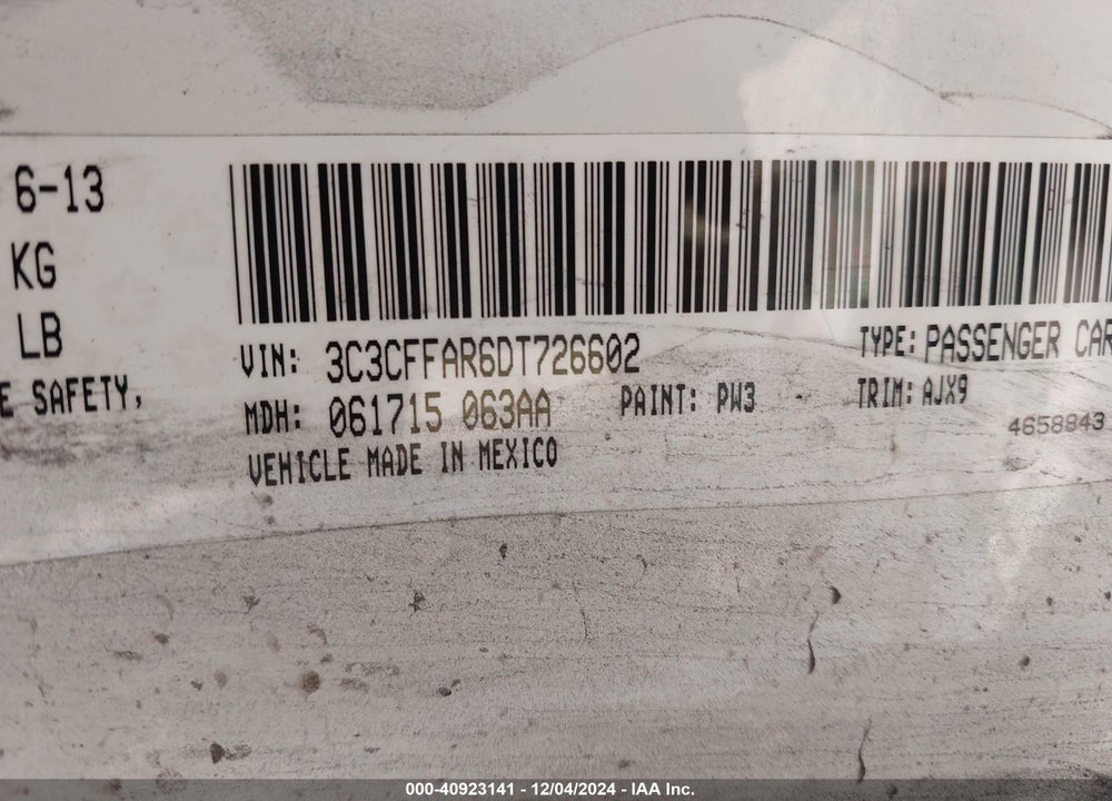 2013 FIAT 500 POP VIN: 3C3CFFAR6DT726602