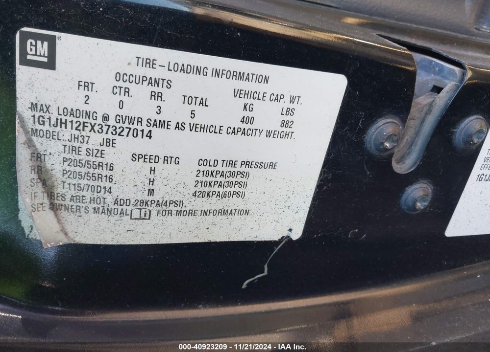 2003 CHEVROLET CAVALIER LS SPORT VIN: 1G1JH12FX37327014