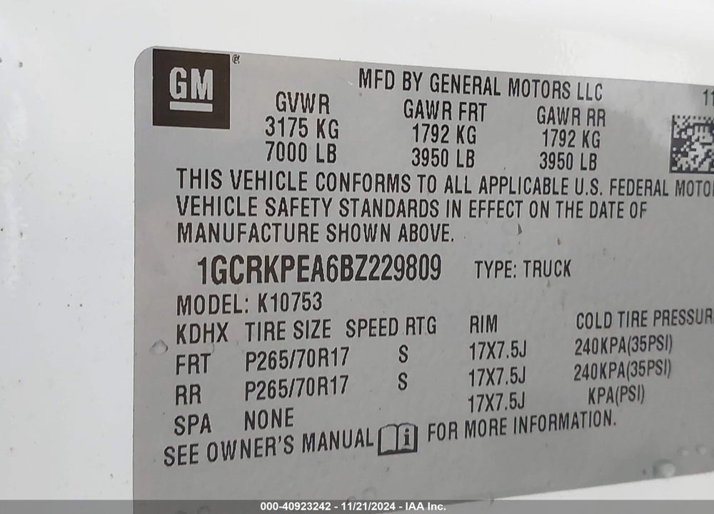 2011 CHEVROLET SILVERADO VIN: 1GCRKPEA6BZ229809