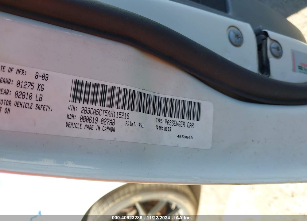 2010 DODGE CHARGER R/T VIN: 2B3CA5CT5AH115219
