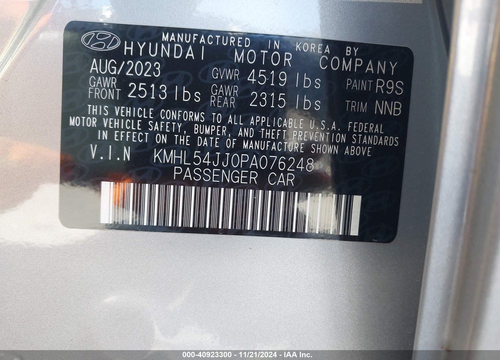 2023 HYUNDAI SONATA HYBRID LIMITED VIN: KMHL54JJ0PA076248