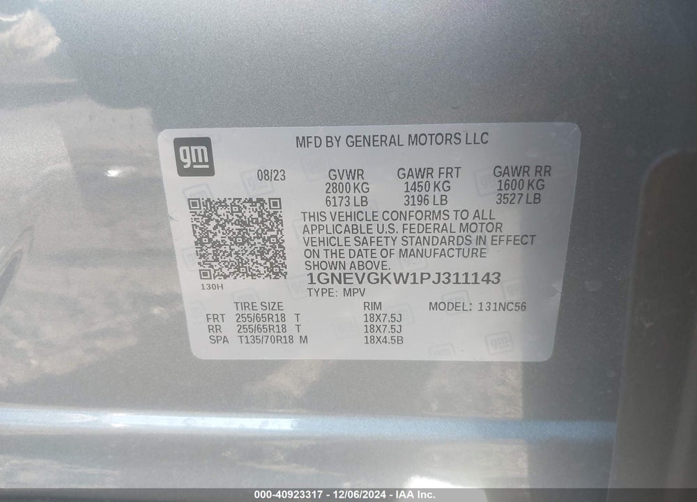 2023 CHEVROLET TRAVERSE AWD LT CLOTH VIN: 1GNEVGKW1PJ311143