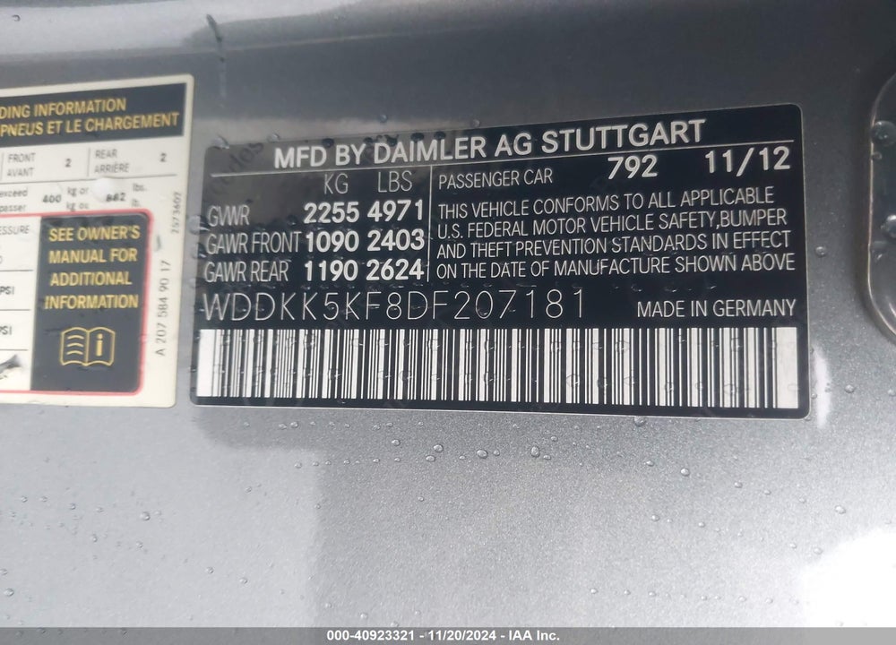 2013 MERCEDES-BENZ E 350 VIN: WDDKK5KF8DF207181
