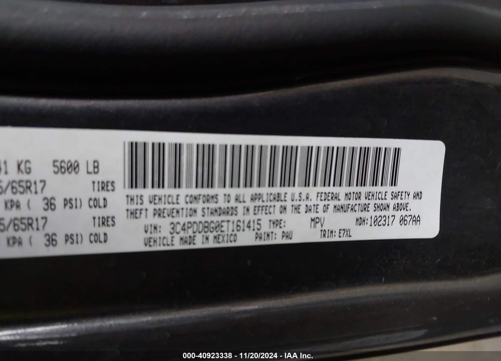 2014 DODGE JOURNEY SXT VIN: 3C4PDDBG0ET161415