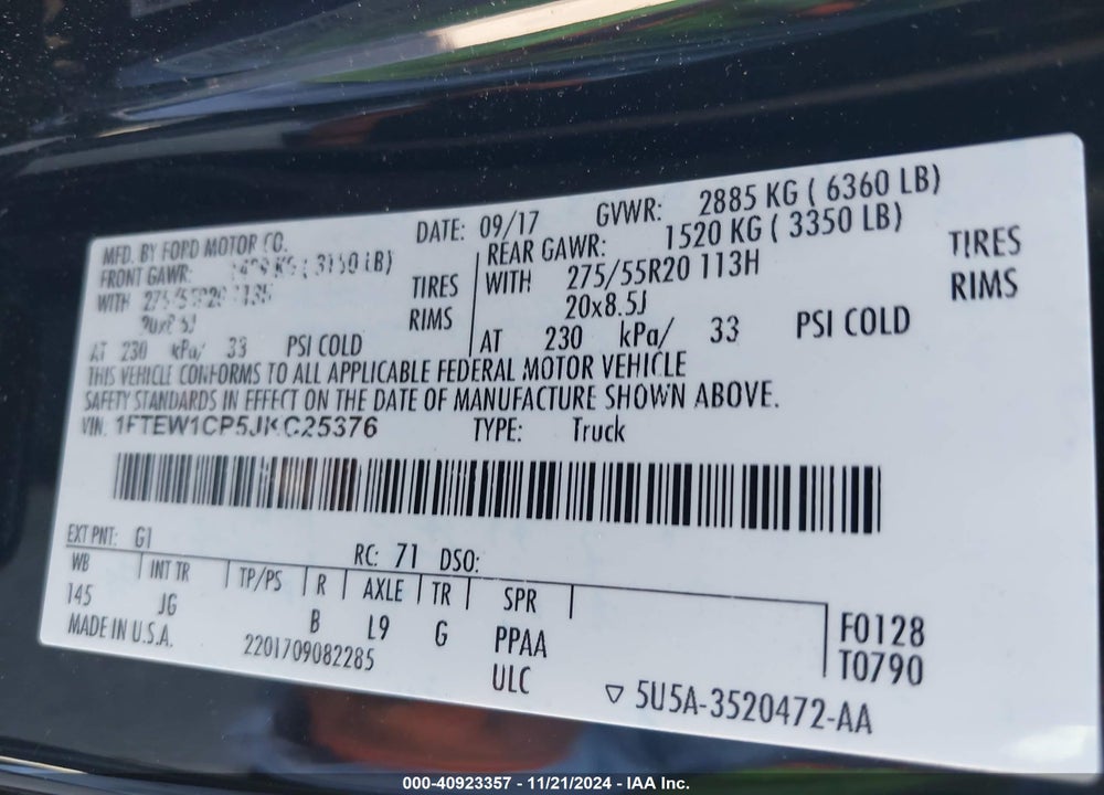 2018 FORD F-150 XL VIN: 1FTEW1CP5JKC25376