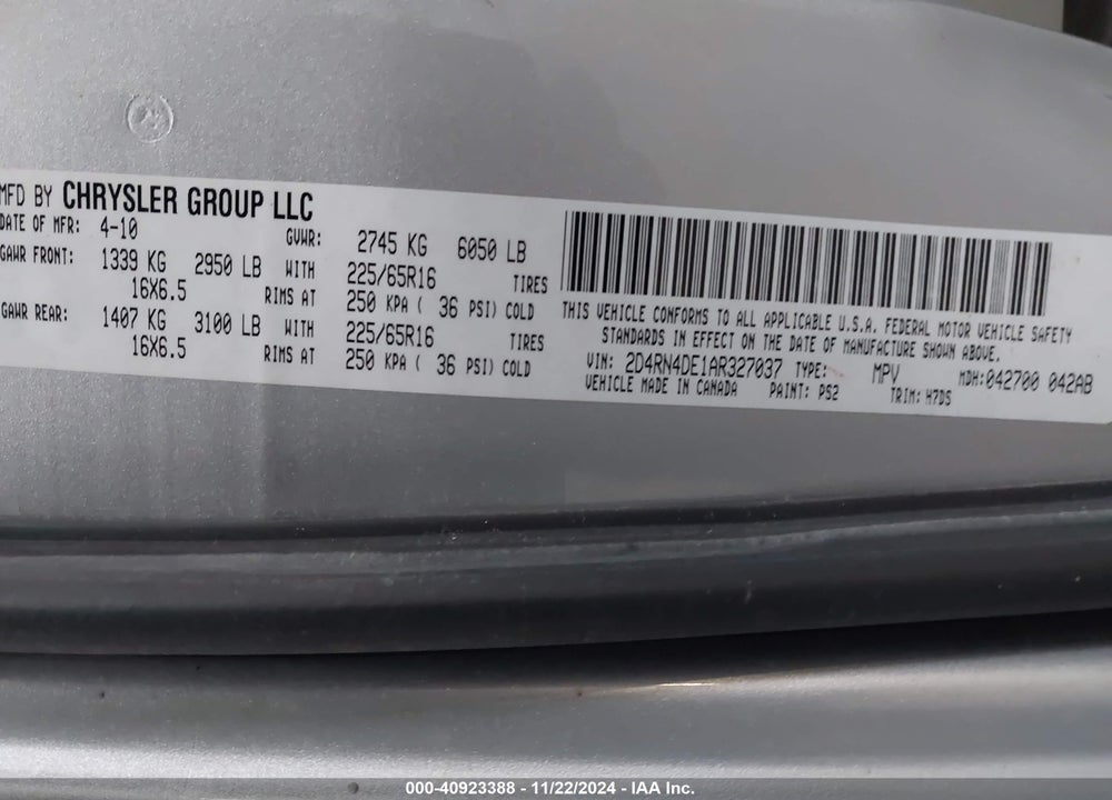 2010 DODGE GRAND CARAVAN SE VIN: 2D4RN4DE1AR327037