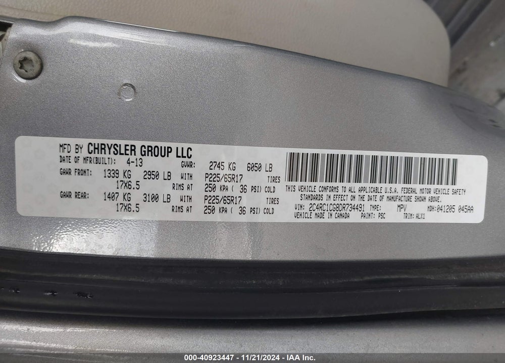 2013 CHRYSLER TOWN & COUNTRY TOURING-L VIN: 2C4RC1CG8DR734491