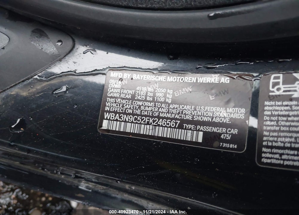 2015 BMW 428I XDRIVE VIN: WBA3N9C52FK246567