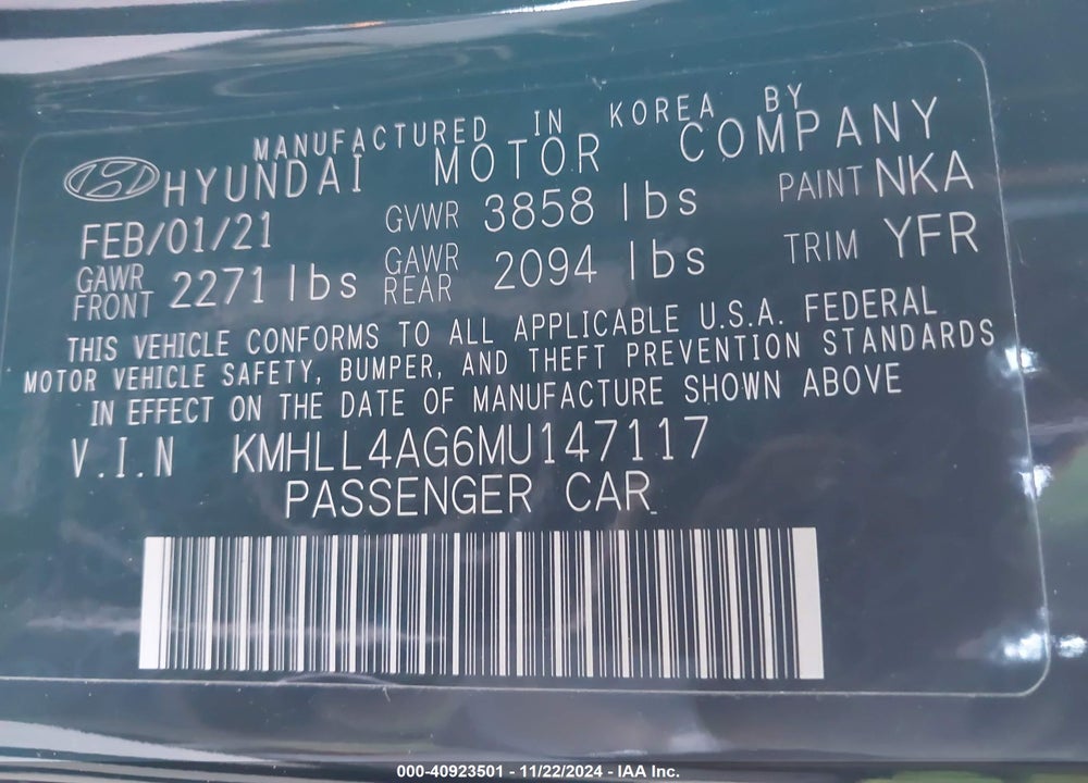 2021 HYUNDAI ELANTRA SE VIN: KMHLL4AG6MU147117