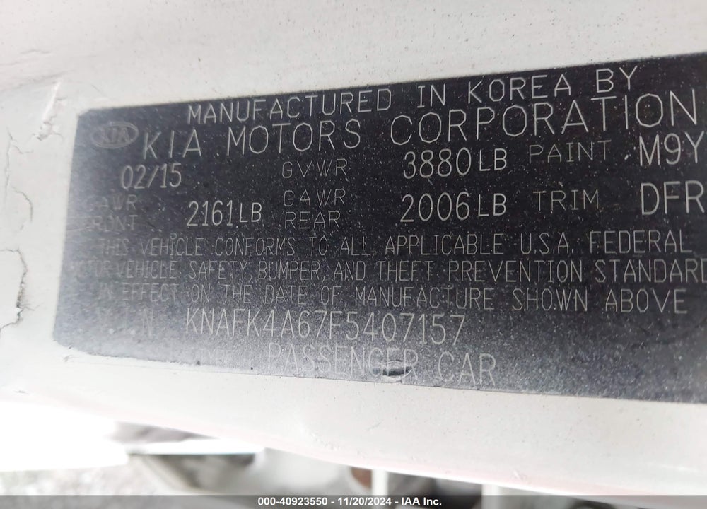 2015 KIA FORTE LX VIN: KNAFK4A67F5407157