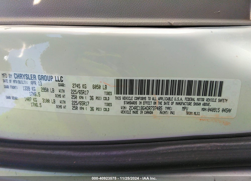 2013 CHRYSLER TOWN & COUNTRY TOURING VIN: 2C4RC1BG4DR737485