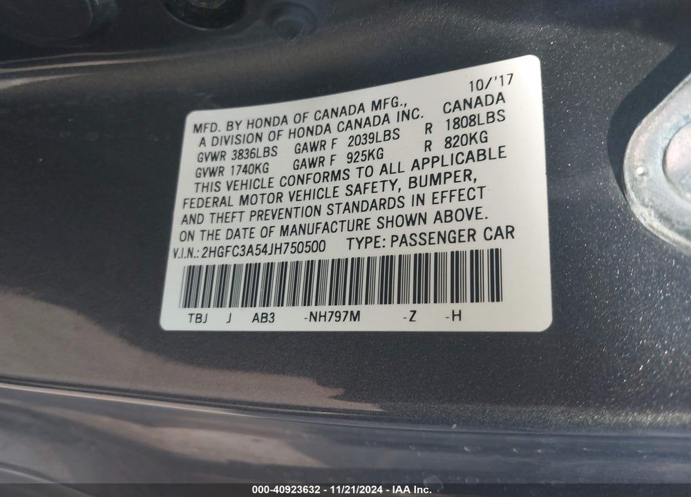 2018 HONDA CIVIC SI VIN: 2HGFC3A54JH750500