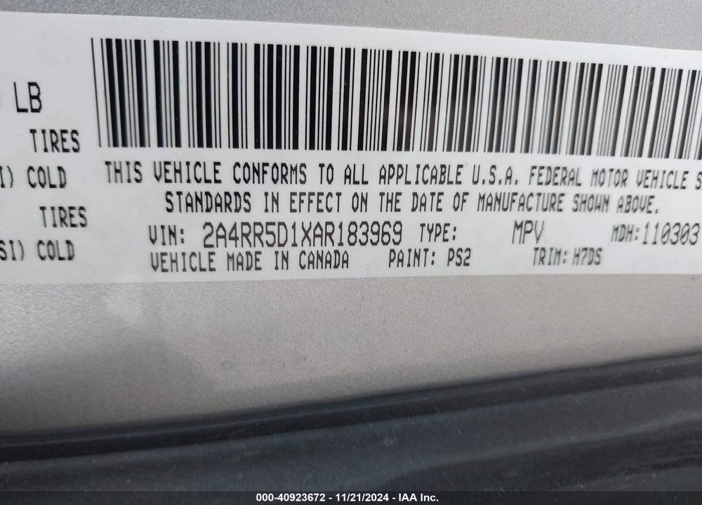 2010 CHRYSLER TOWN & COUNTRY TOURING VIN: 2A4RR5D1XAR183969