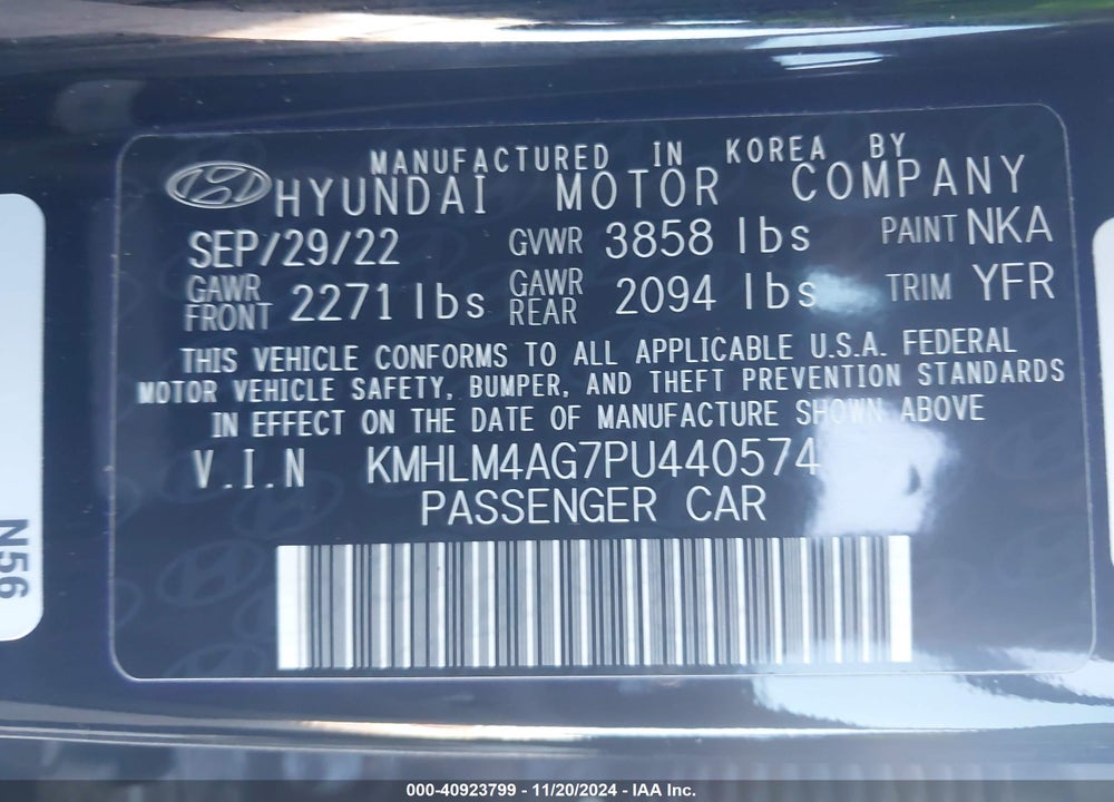 2023 HYUNDAI ELANTRA VIN: KMHLM4AG7PU440574