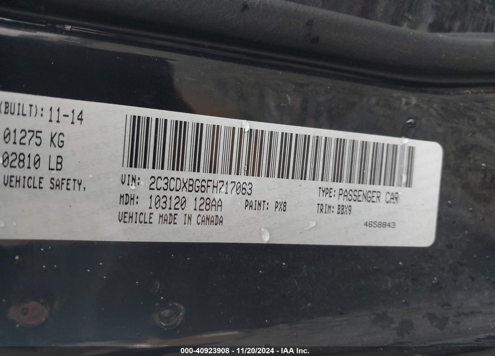 2015 DODGE CHARGER VIN: 2C3CDXBG6FH717063