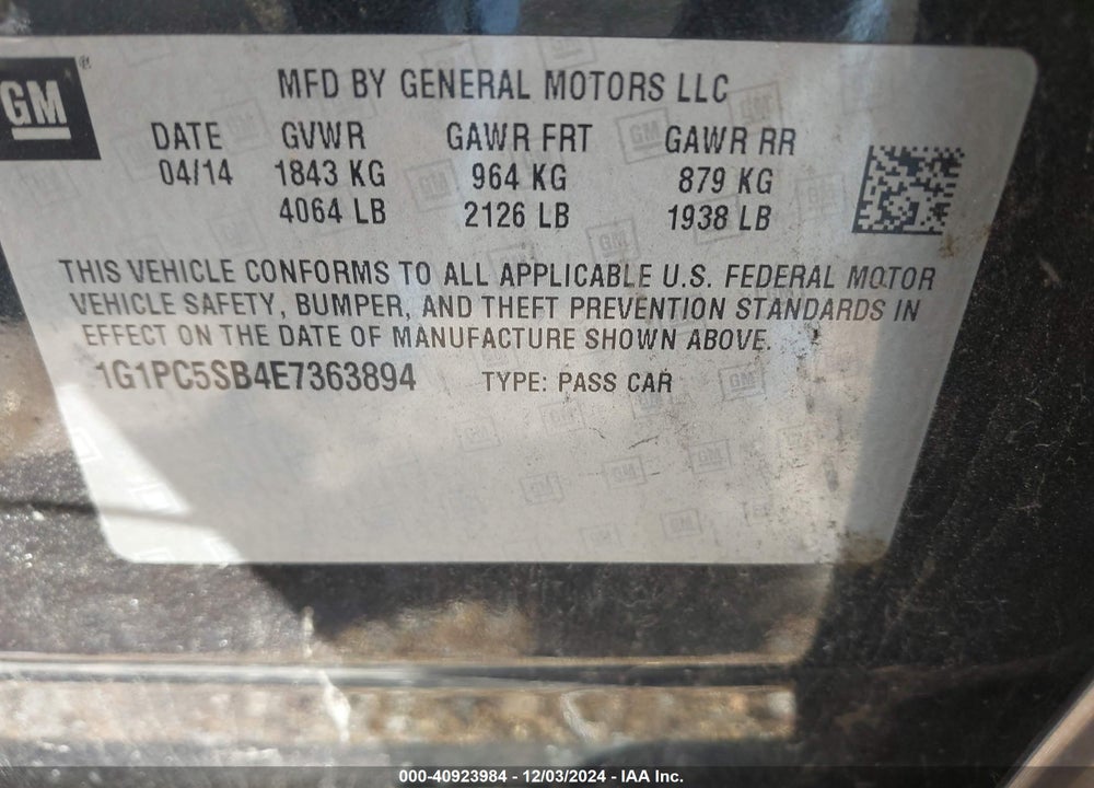 2014 CHEVROLET CRUZE 1LT AUTO VIN: 1G1PC5SB4E7363894