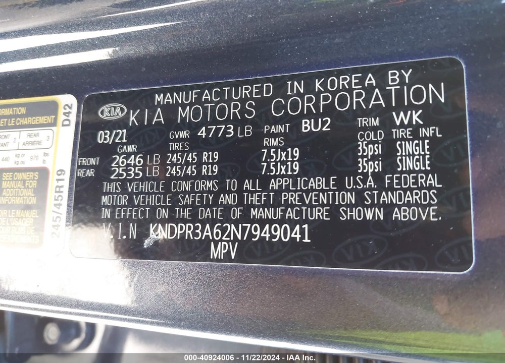 2022 KIA SPORTAGE SX TURBO VIN: KNDPR3A62N7949041