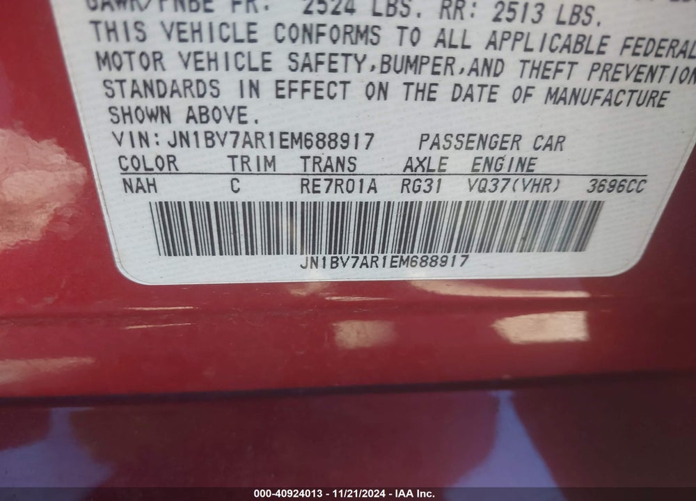 2014 INFINITI Q50 PREMIUM VIN: JN1BV7AR1EM688917