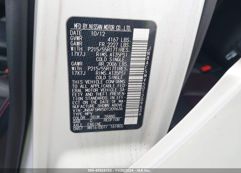 2013 NISSAN JUKE SL VIN: JN8AF5MV5DT209636