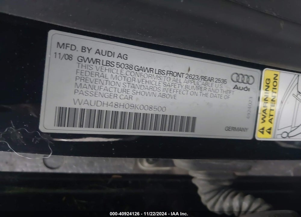 2009 AUDI A4 3.2 SPECIAL EDITION VIN: WAUDH48H09K008500