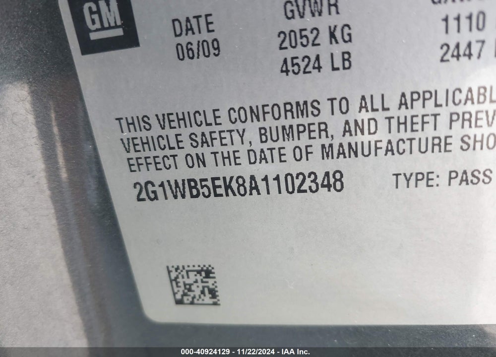 2010 CHEVROLET IMPALA LT VIN: 2G1WB5EK8A1102348